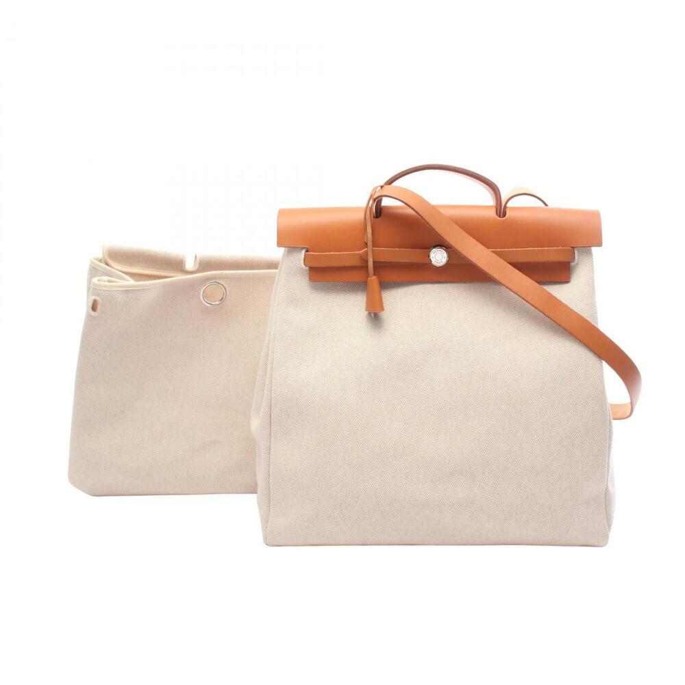 Hermes Herbag MM Ecru Natural 2-Way Handbag Toile H Vache Hunter Women's Beig...
